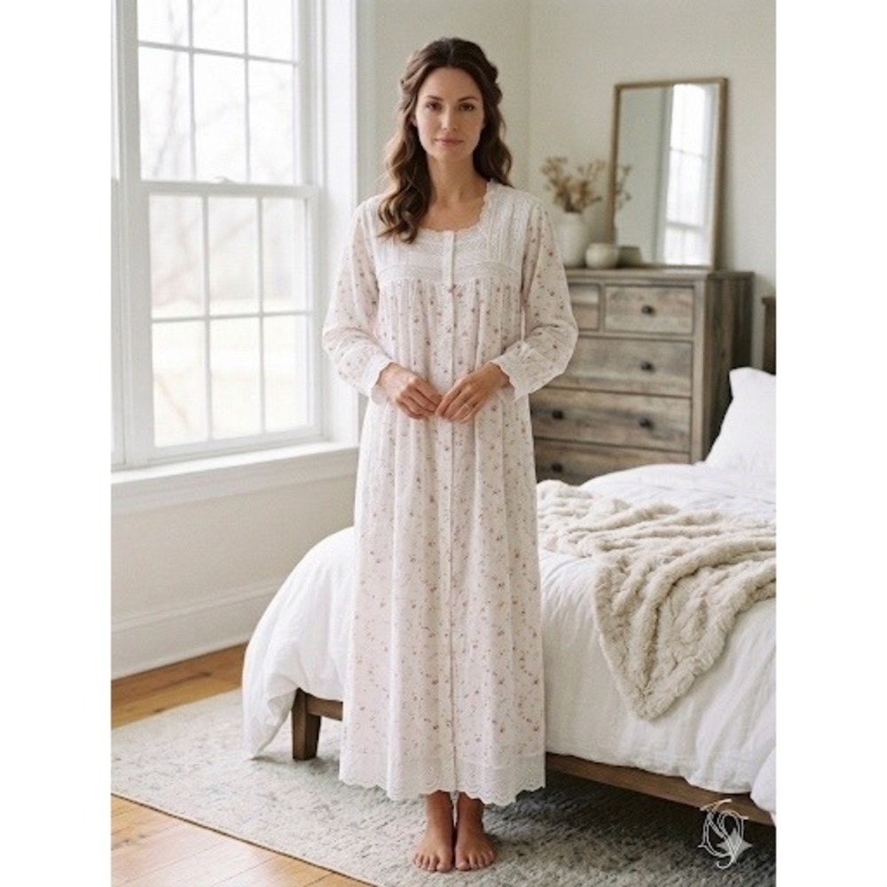 The 1 for U Henrietta Vintage Rose Cotton Nightgown Eyelet Lace Victorian XXXL